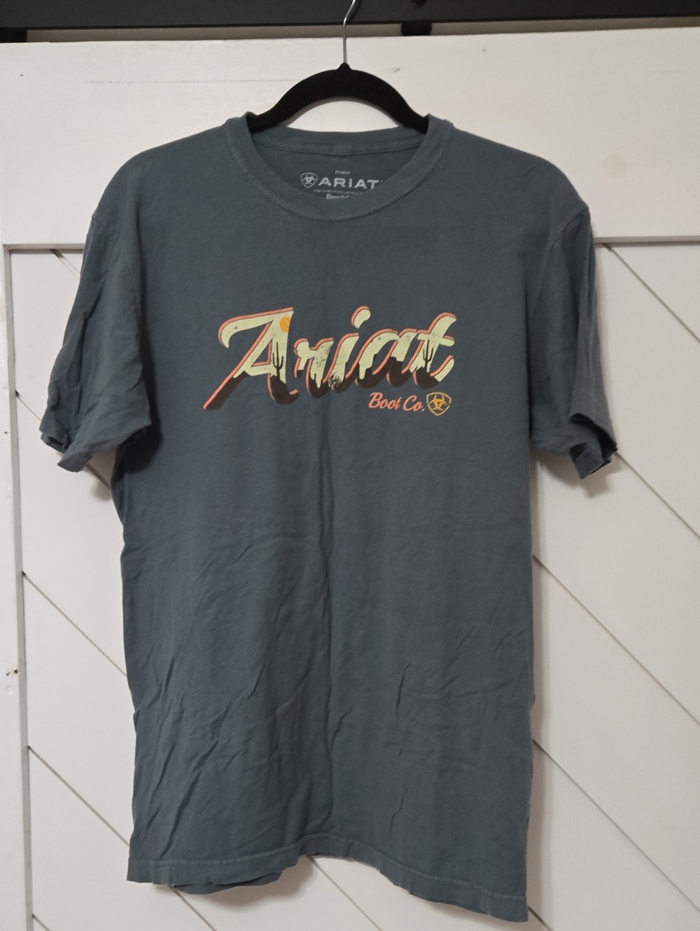 Ariat Slate Blue Short Sleeve Logo Tee with Retro Script